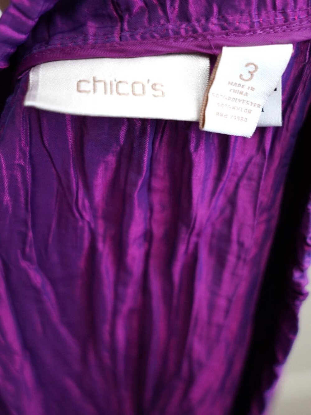 Chico's Pink Purple Iridescent Ruffle Rhea Jacket size 3 NWOTS - Picture 2 of 4